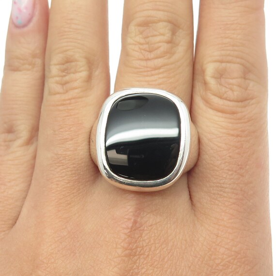 925 Sterling Silver Vintage Real Black Onyx Signet Ring Size 10.75 