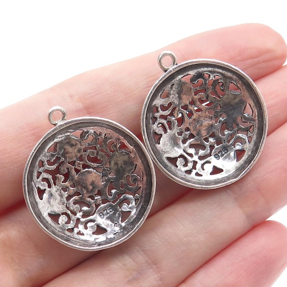 925 Sterling Silver Vintage Real Lone Mountain Turquoise Ornate Jacket Earrings View 2