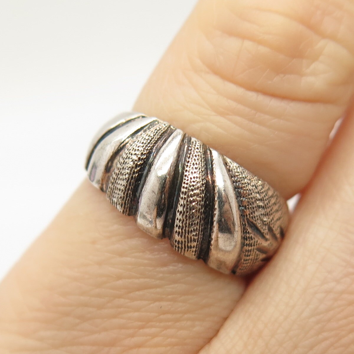 【STING925】 SR_43 RING 925 Sterling Silver Vintage Textured Striped Ring Size 5 - Etsy