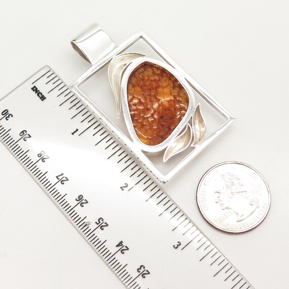 925 Sterling Silver Vintage Real Amber Square Pen… - image 2