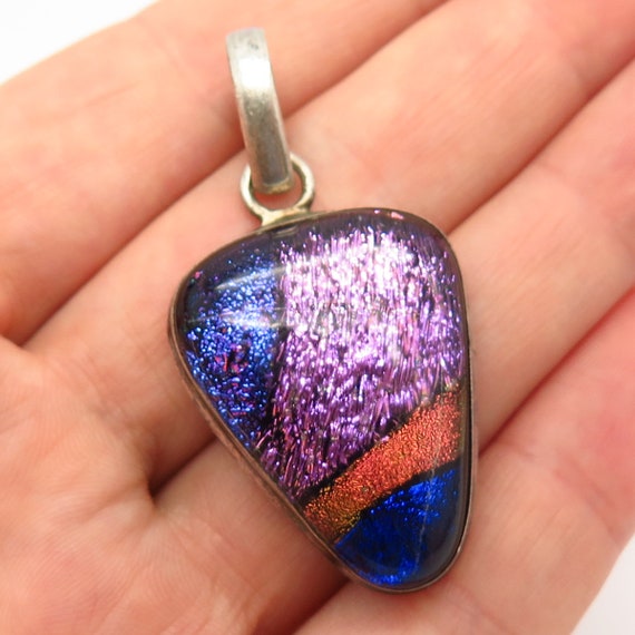 925 Sterling Silver Real Dichroic Glass Pendant - image 1