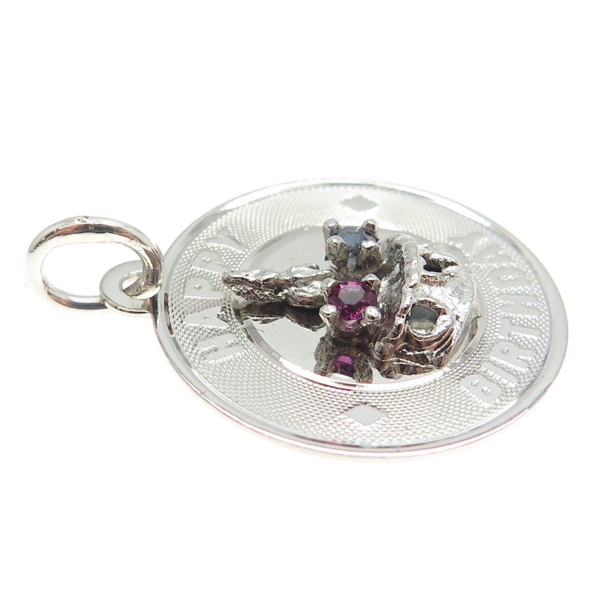 925 Sterling Silver Vintage Blue and Pink Rhinestone 