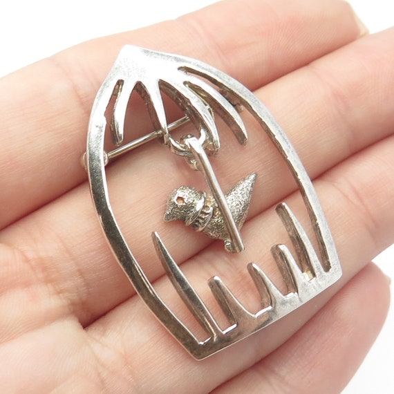 925 Sterling Silver Vintage Mexico Bird In A Cage… - image 1