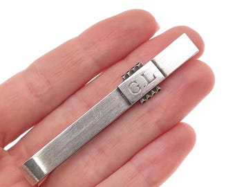 Georg Jensen Sterling Silver Vintage Engraved Modernist Oxidized Tie Clip #208