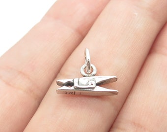 925 Sterling Silver Old Stock Small Clothespin Charm Pendant