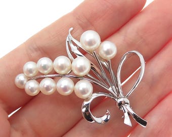 Vintage MIKIMOTO 14k Gold Pearl Brooch Pin Solid 14kt 585