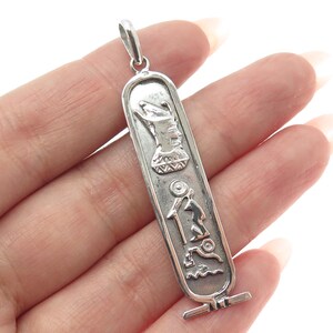 800 Silver Vintage Egypt Pharaoh and Scarab Cartouche Oxidized Pendant
