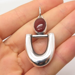 925 Sterling Silver Vintage Mexico Real Carnelian Gemstone Pendant