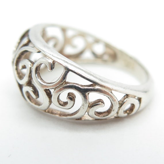 925 Sterling Silver Vintage Ornate Swirl Ring Siz… - image 4