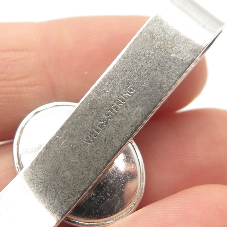 925 Sterling Silver Vintage Wells Real Hematite Gem Warrior Design Tie Clip