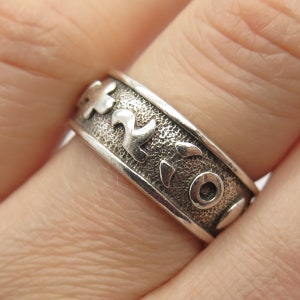 925 Sterling Silver Vintage Tribal Symbols Band Ring Size 6 3/4