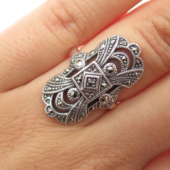 925 Sterling Silver Vintage Marcasite Oxidized Ring Size 6