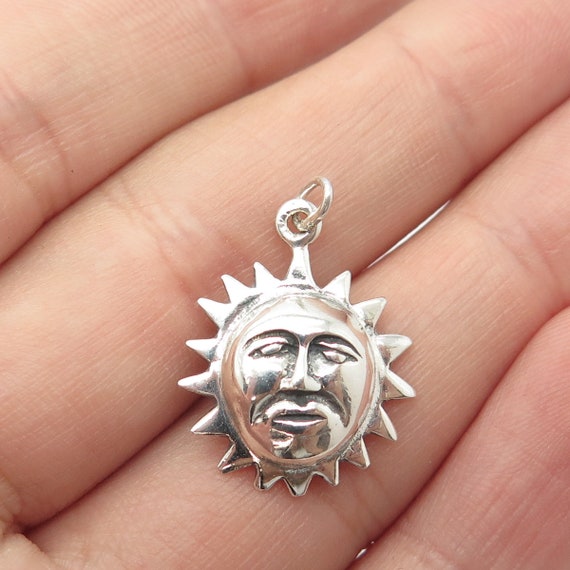 925 Sterling Silver Vintage Sun Face Charm Pendant - image 1