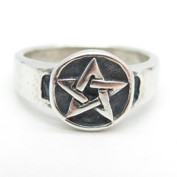 925 Sterling Silver Vintage Pentagram Ring Size 9… - image 3