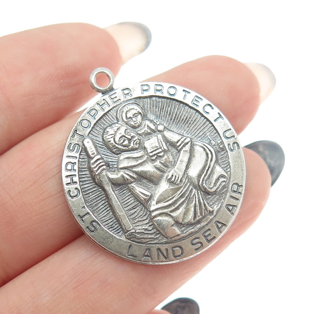 CHAPEL 925 Sterling Silver Antique Art Deco St. Christopher Religious ...