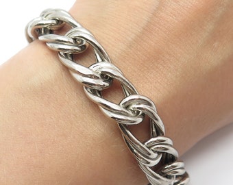 925 Sterling Silver Vintage Double Cable Link Bracelet 6.5"