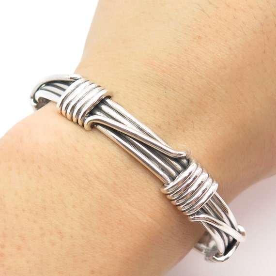 925 Sterling Silver Vintage Striped Spring Cuff Bracelet 6 3