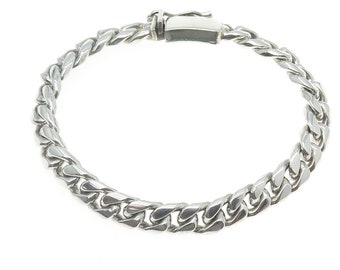 925 Sterling Silver Vintage Mexico Cuban Link Bracelet 8.25