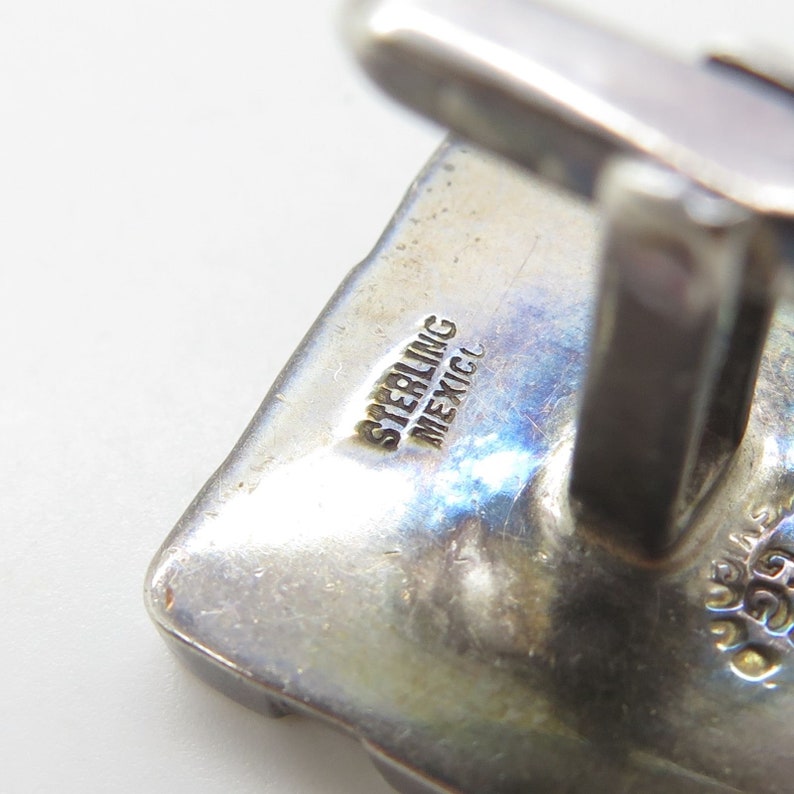 Vintage Mexico Signed 925 Silver Black Onyx Abalone Shell Large Mens Cufflinks
