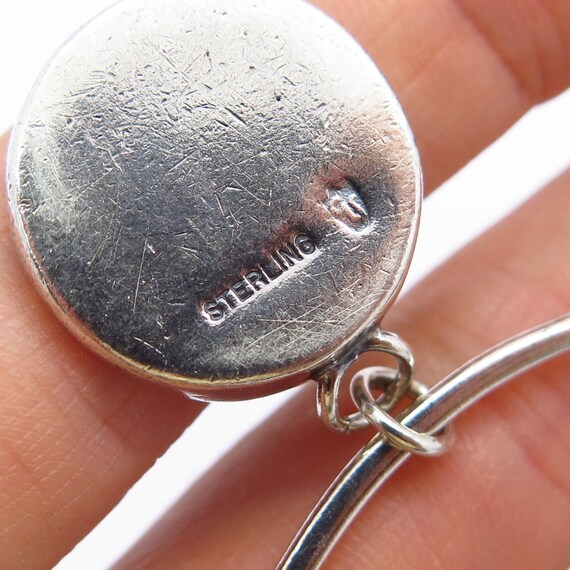 925 Sterling Silver Vintage Hourglass Charm Bangle Bracelet 6 3/4