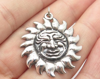 925 Sterling Silver Vintage Sun West Sun Face Charm Pendant
