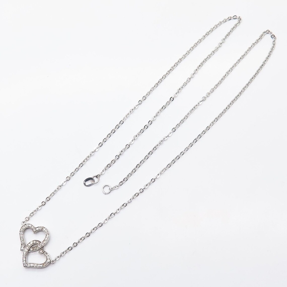 925 Sterling Silver Real Diamond Linked Hearts Design Chain Etsy