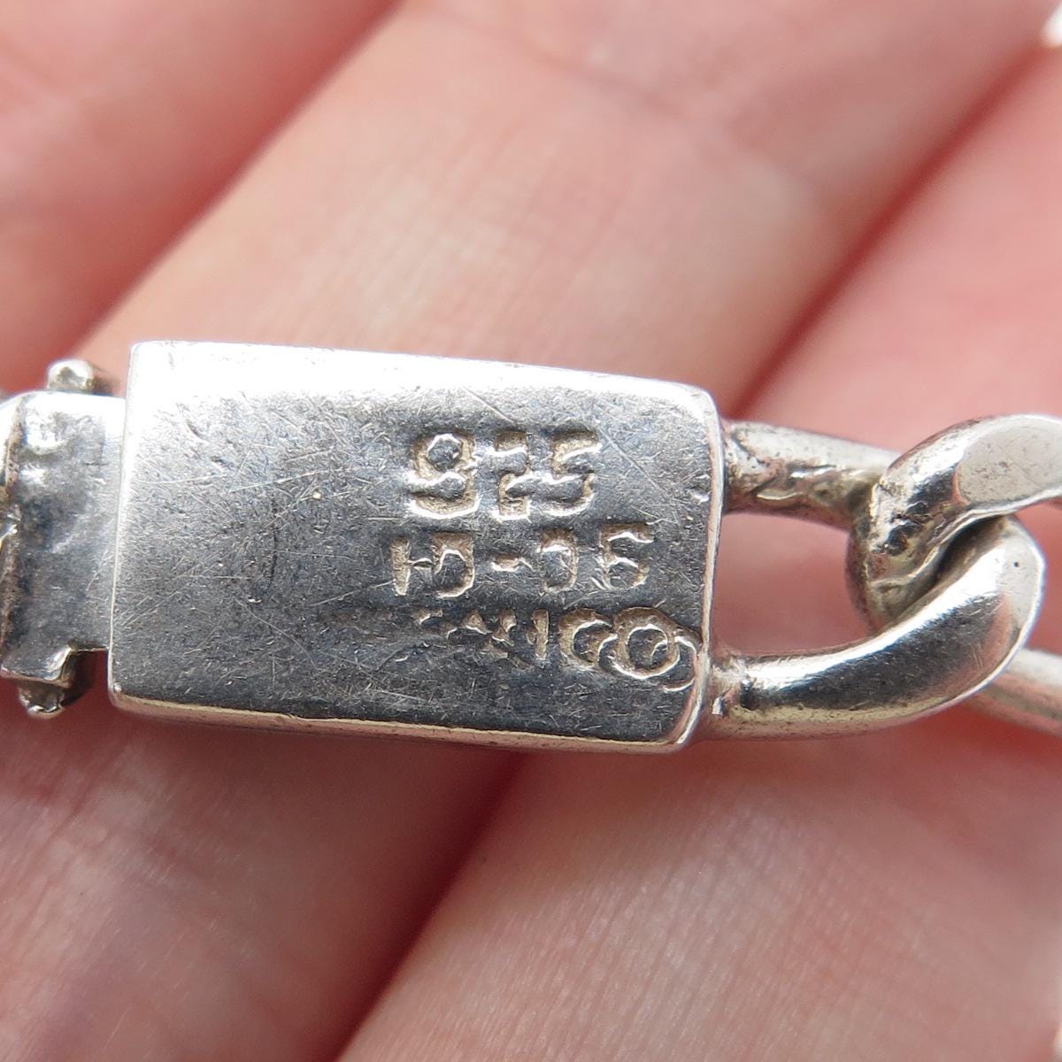 925 Sterling Silver Vintage Mexico Figaro Link Bracelet 7.5