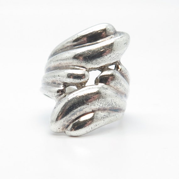 925 Sterling Silver Vintage Ribbed Modernist Ring… - image 3