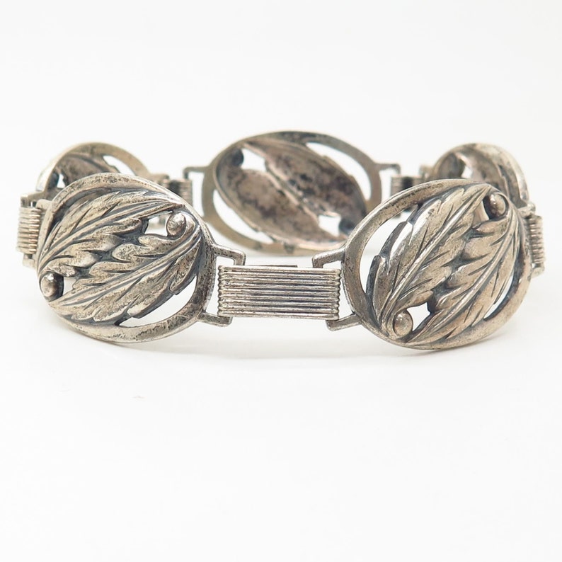 925 Sterling Silver Vintage Danecraft Leaf Cutout Link Bracelet 7.5