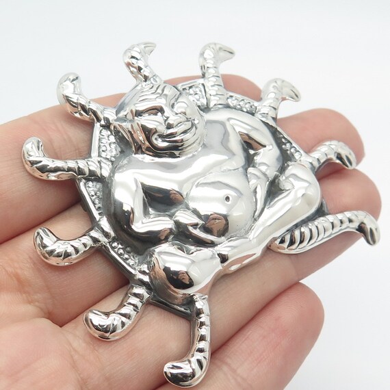 925 Sterling Silver Vintage Sitting Buddah & Snakes Pin Brooch
