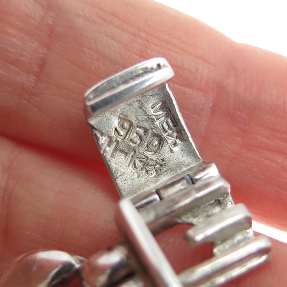 950 Silver Vintage Mexico Modernist Panel Link Oxidized Bracelet 7