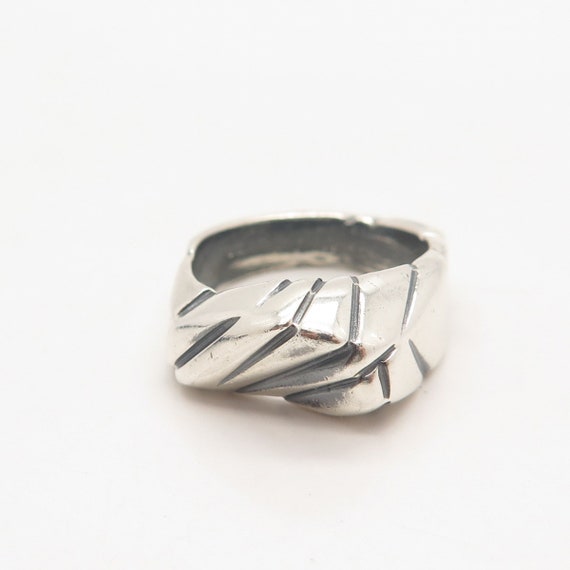 925 Sterling Silver Vintage Ribbed Modernist Ring… - image 3