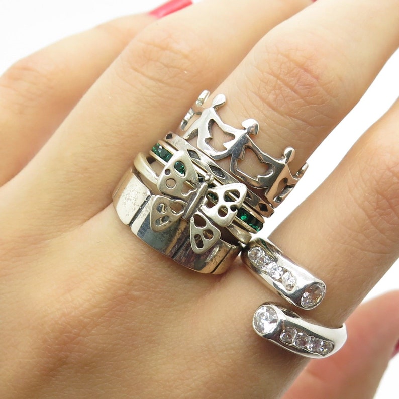 925 Sterling Silver C Z Unique Assorted Set Of 6 Rings