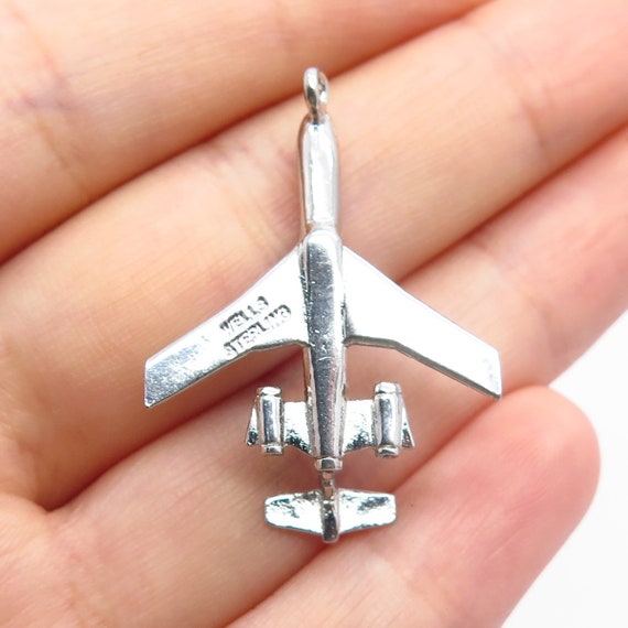 925 Sterling Silver Vintage Wells Airplane Pendant - image 2