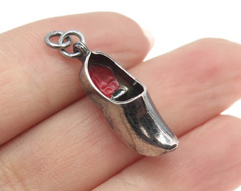 835 Silver Antique Enamel Netherlands Dutch Clog Shoe 3D Charm Pendant