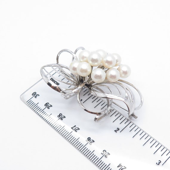 920 Silver Vintage Real Pearl Floral Pin Brooch - image 3