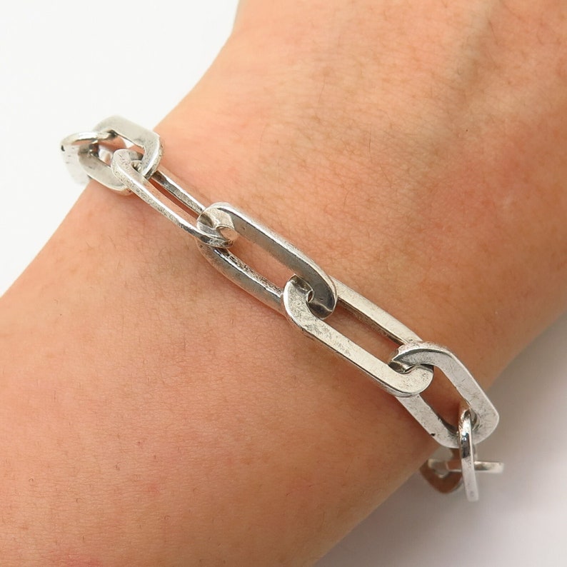 925 Sterling Silver Vintage Elongated Cable Link Bracelet 7 34