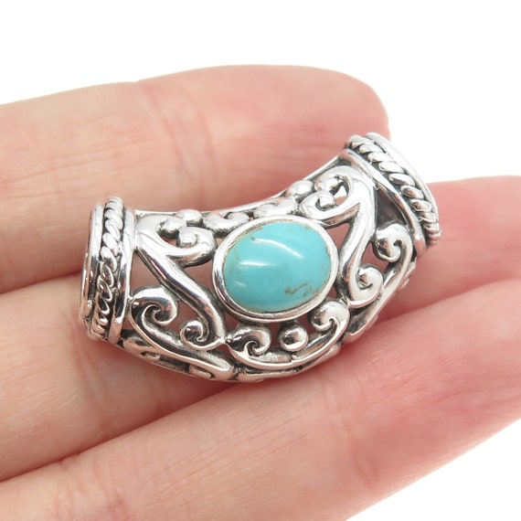 925 Sterling Silver Vintage Real Turquoise Ornate… - image 1