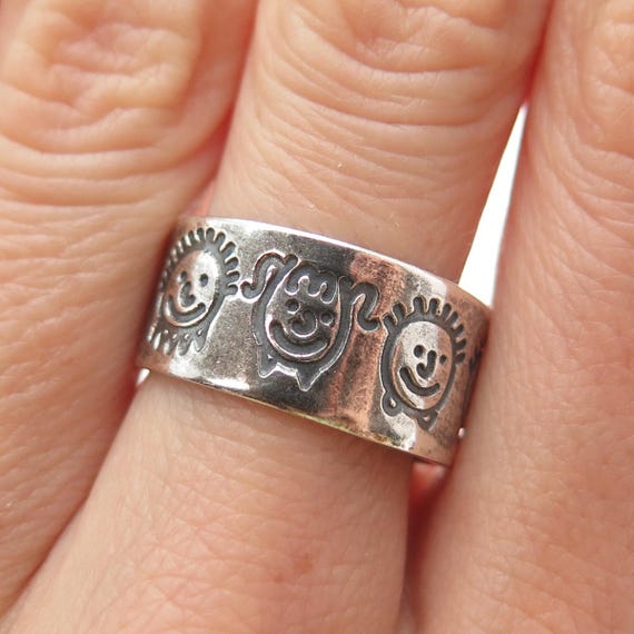 925 Sterling Silver Vintage EFS Mexico Children Oxidized Band Ring