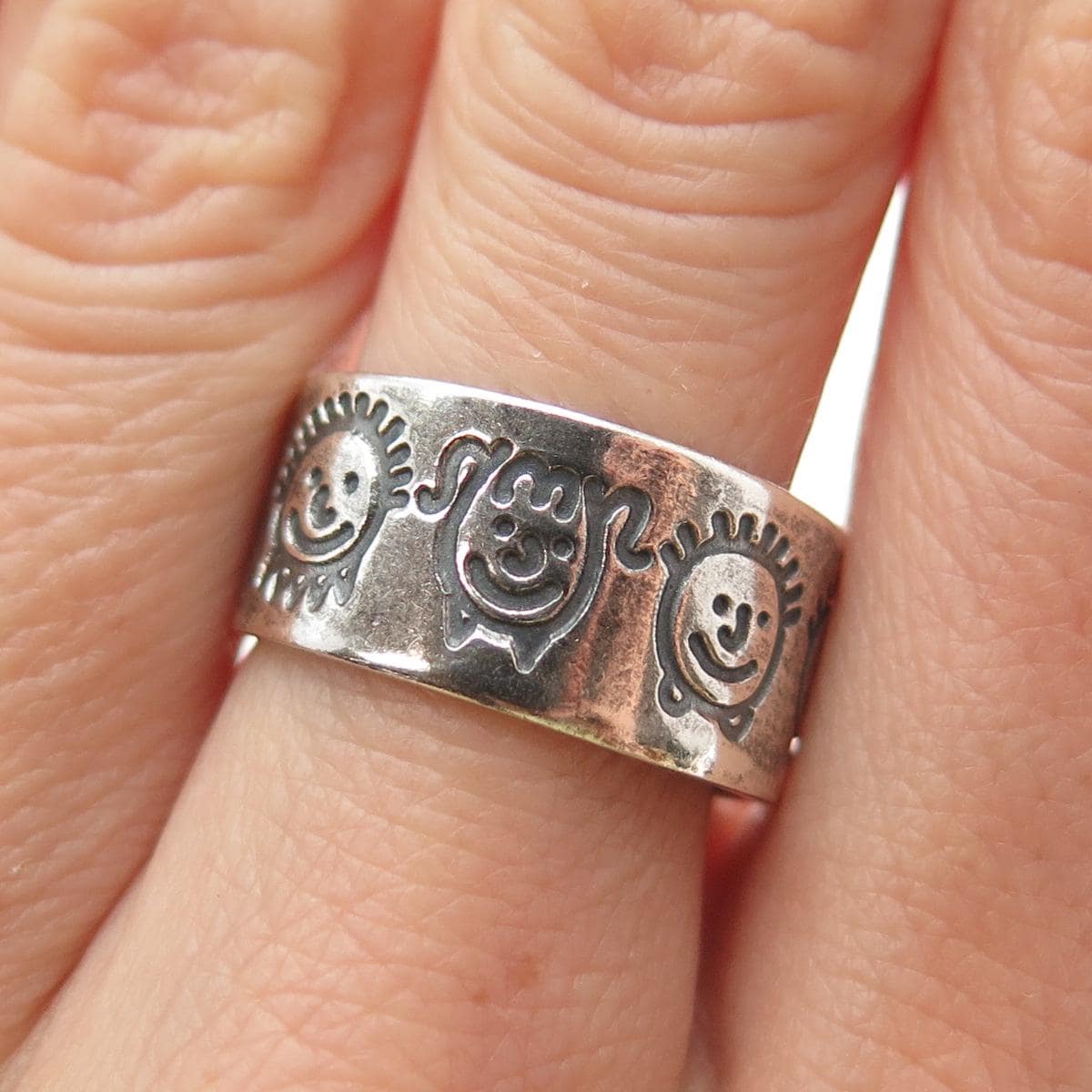 925 Sterling Silver Vintage EFS Mexico Children Oxidized Band Ring