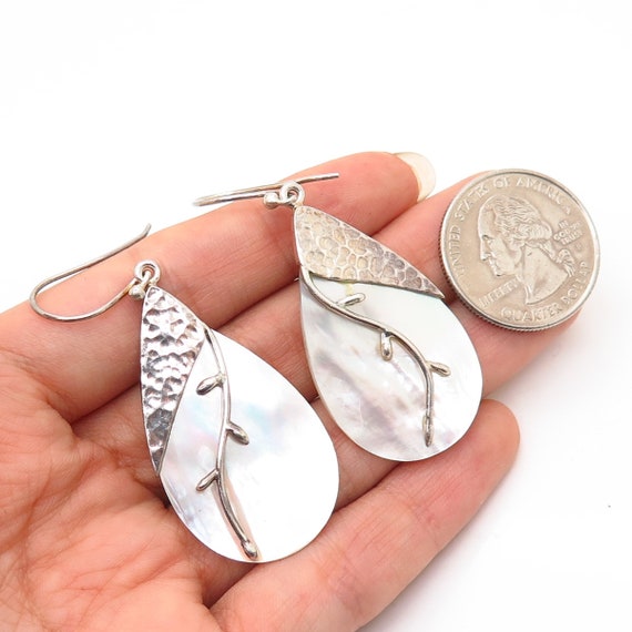 925 Sterling Silver Mother-of-Pearl Hammered Fini… - image 3