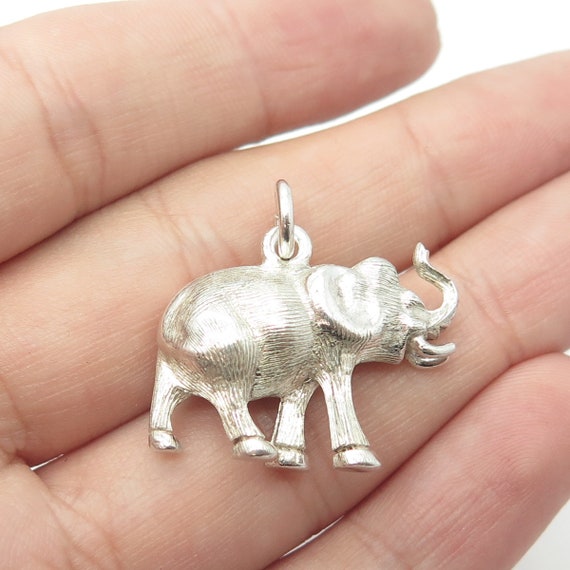 925 Sterling Silver Vintage Elephant Safari 3D Pe… - image 1