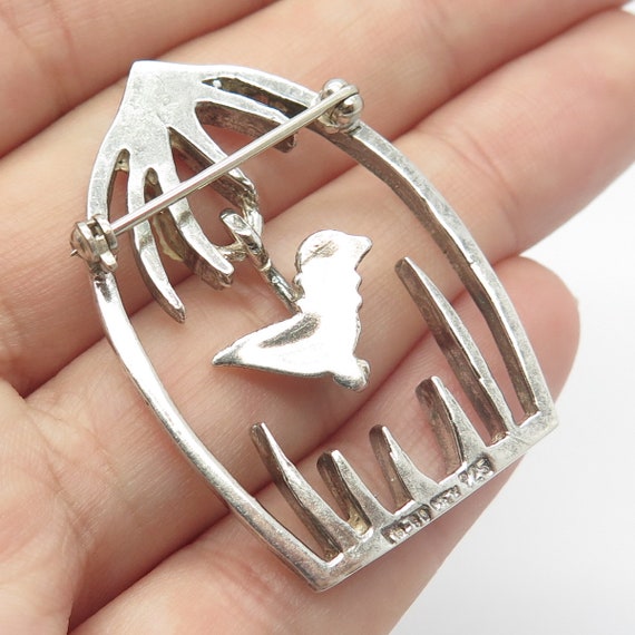 925 Sterling Silver Vintage Mexico Bird In A Cage… - image 2