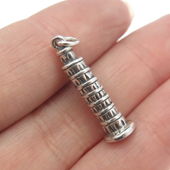 925 Sterling Silver Vintage Pisa Tower 3D Pendant - image 2