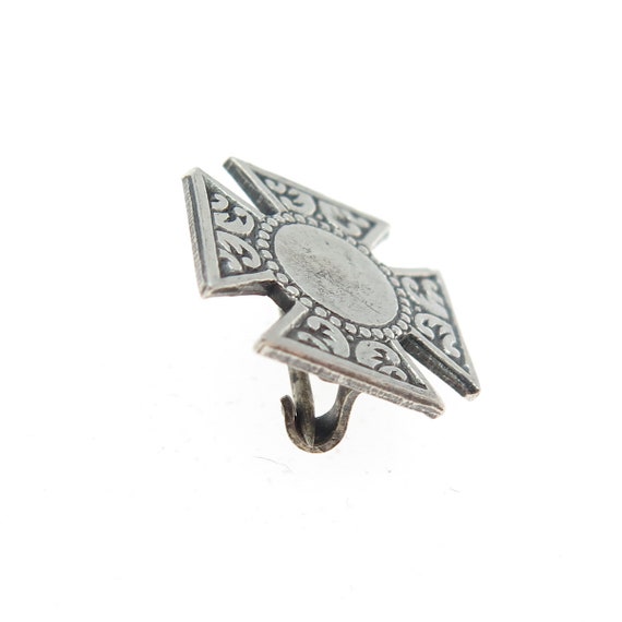 925 Sterling Silver Antique Art Deco Cross Pin Br… - image 5