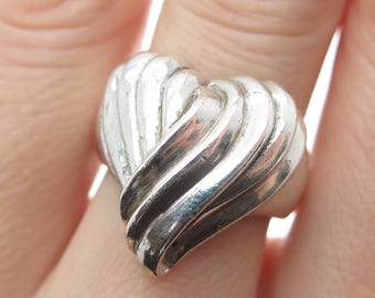 RON RIZZO 925 Sterling Silver Vintage Modernist Heart Oxidized Ring Size 6.5