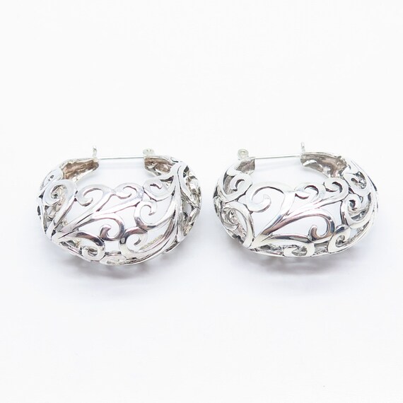 925 Sterling Silver Vintage Ornate Hoop Earrings - image 4