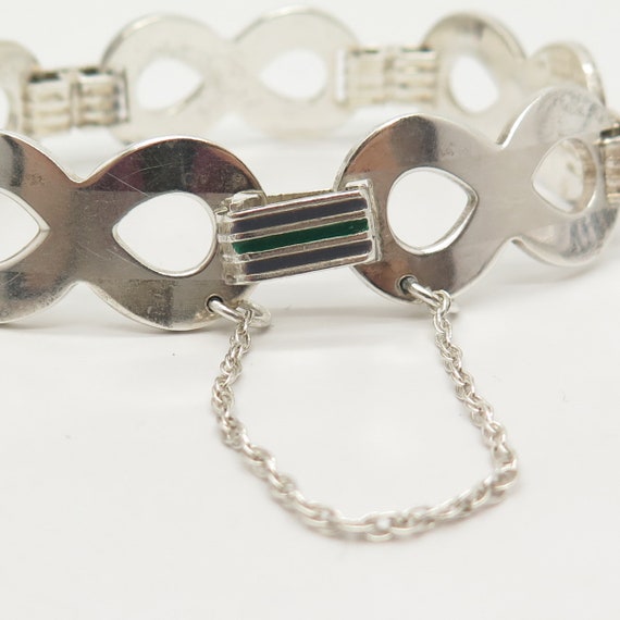 800 Silver Vintage Enamel Infinity Link Bracelet … - image 3