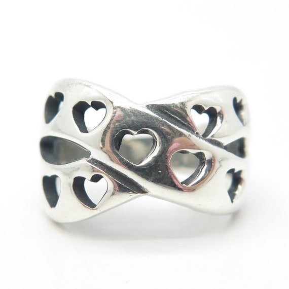 925 Sterling Silver Vintage Heart Crossover Ring … - image 3