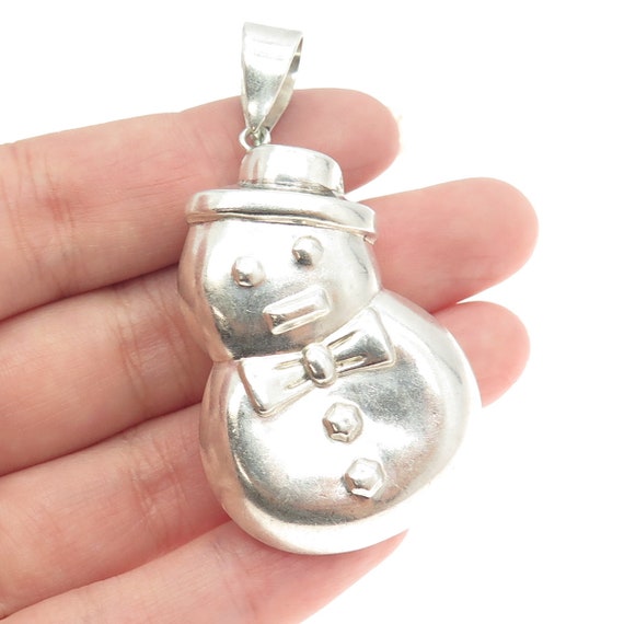 925 Sterling Silver Vintage Snowman Puffy Pendant - image 1